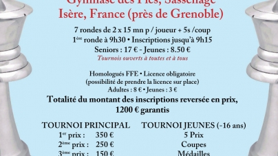 2ème Open d’échecs de Sassenage le 21 mai prochain